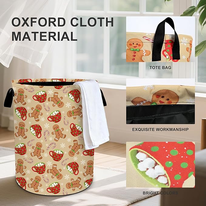 Christmas Candy Laundry Basket Storage Bin Foldable Laundry Hamper Clothes Storage Bucket Organizer 19.6x15.7 Inch For Laundry Room/Bedroom/Bathroom