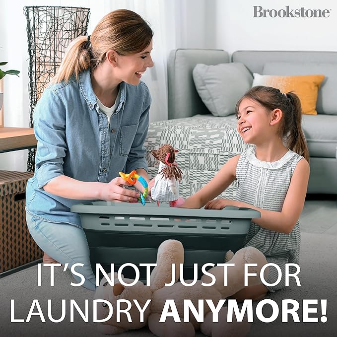 BROOKSTONE, 1 UNIT, 11 GALLONS - [OUR LARGEST BASKET EVER] 24" Collapsible Laundry Basket, Comfort Non-Slip Grip Handles, Minimalist Space Saving Design, Portable Pop-Up Hamper, [BPA FREE]