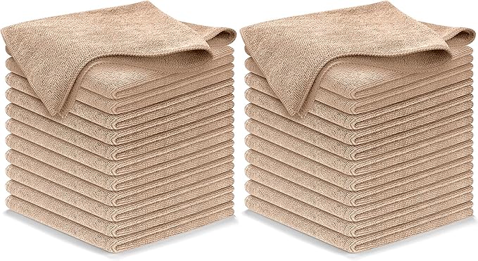 USANOOKS Microfiber Cleaning Cloth - Beige - 24Pcs (12.5x12.5 inch) High Performance - 1200 Washes, Ultra Absorbent Car Towel Traps Grime & Liquid for Streak-Free Mirror Shine - car Washing Cloth