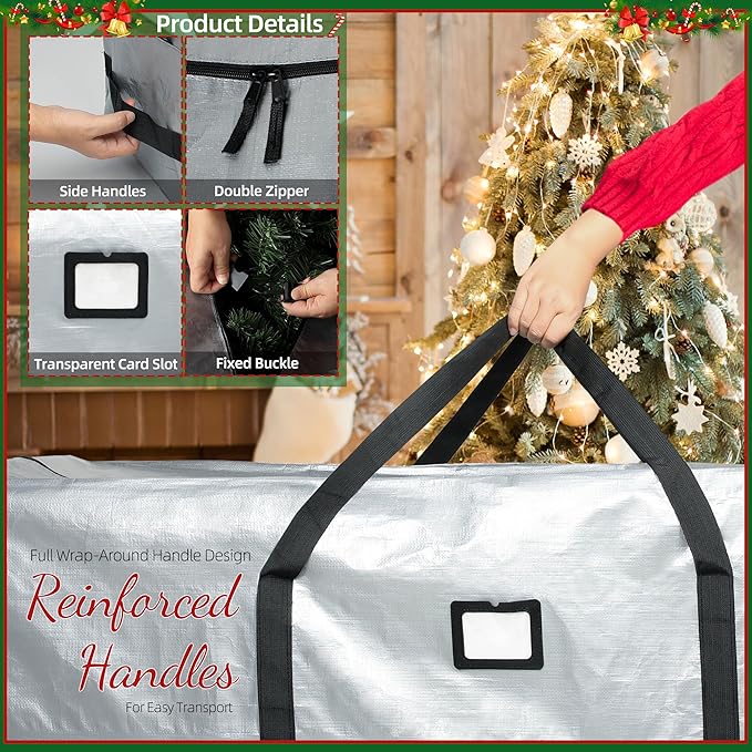 Large Christmas Tree Storage Bags Heavy Duty Tree Bags Holiday Storage Bags Protects From Moisture Or Dust,Alternative To Xmas Tree Storage Box (Gray, 7.5 Ft)