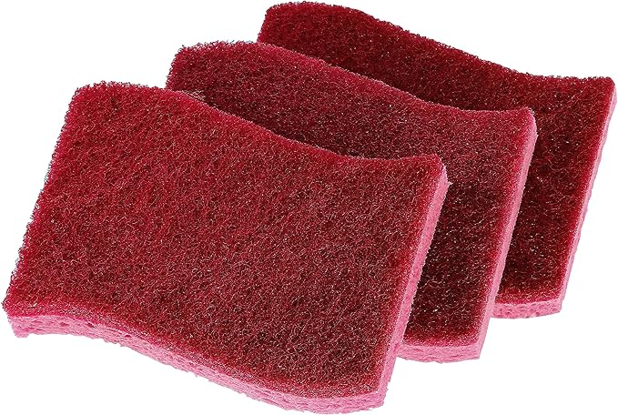 Superio Non-Scratch Cellulose Sponge Kitchen Scrub Sponges with Scouring Pad Set, Good for Non-Stick Cookware Frying Pan, Pot, Counter Top, Sink Scrubbing, Kitchen Scrubbers, Pack of 3, RedPink