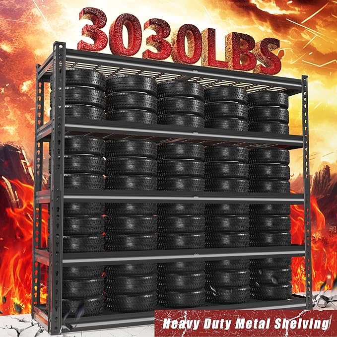 VDEVY 48" W Garage Shelving Heavy Duty,5-Tier Storage Shelves,3030LBS Adjustable Metal Shelving Units for Basement, Kitchen,Commercial,Warehouse,Pantry, 48" W x 72" H x 24" D