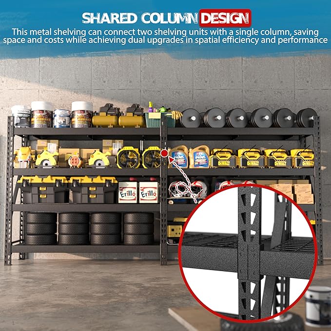 BlueWish 8000LBS 78 "W x 24 "D x 72 "H Garage Shelving Heavy Duty Storage Shelves, 4-Tier Adjustable Storage Shelves, Iron Industrial Shelving for Warehouse Basement, Black
