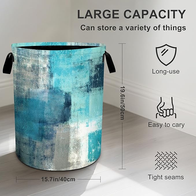 Teal Laundry Basket Storage Bin Foldable Laundry Hamper Clothes Storage Bucket Organizer 19.6x15.7 Inch For Laundry Room/Bedroom/Bathroom