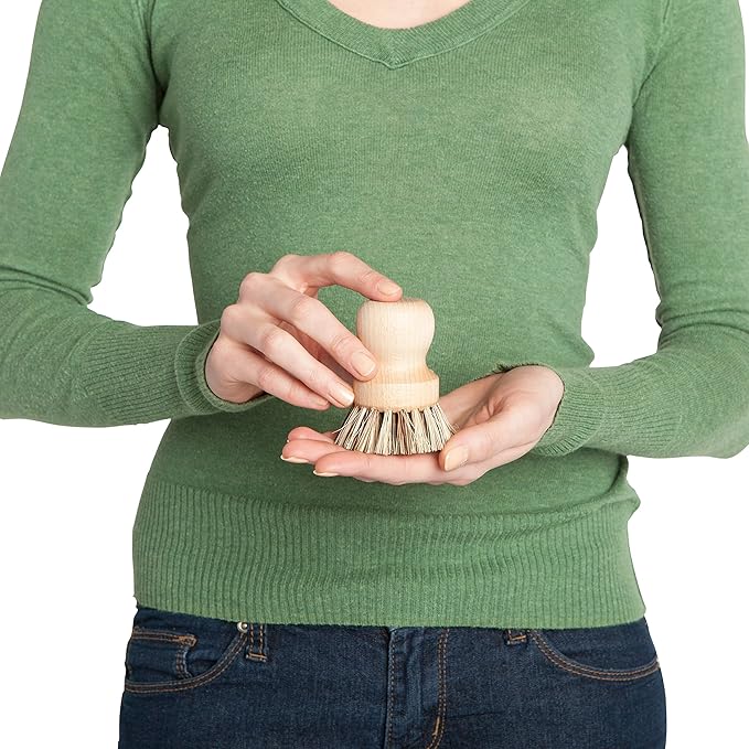 REDECKER Natural Fiber Bristle Pot Brush, Untreated Beechwood Handle, Heat-Resistant Union Fiber Head for Cleaning Pots, Pans and More, 2-1/2 inch Diameter - Beechwood Dish Brush -Scrubber