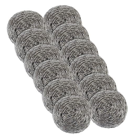 Restaurantware Stainless Steel Scrubber 100 Pack 3.543 x 3.543 x 2.362 Inches Heavy-Duty Metal Cleaning Pad Rust-Resistant Kitchen Scouring Tool for Tough Cleaning Silver