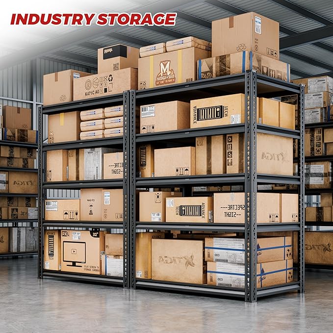 72"H Storage Shelves heavy duty, 2250LBS Garage Shelving, 5 Tier Metal Shelving Unit Adjustable Garage Shelves Rack Shelf for Storage Warehouse Pantry Closet,35.6" W × 16" D × 72" H, Black, 2PCS