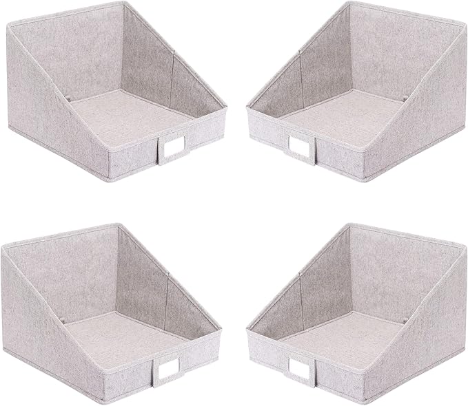 Internet's Best Open Cloth Storage Bin - Closet Shelf Storage Box - Organize Sheets Blankets Towels Sweaters Scarfs - Grey (4 Pack)
