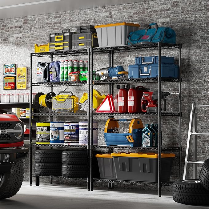 RackBro 45" W Storage Shelves 5 Tier Wire Shelving, Adjustable Metal Shelving Unit with Shelf Liners, 1875LBS Heavy Duty Storage Rack for Garage Pantry Kitchen Commercial, 45" W x 16" D x 72" H, Black