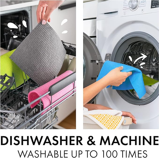 SUPERSCANDI 10 Pack Reusable Cleaning Cloths - 100% Biodegradable & Compostable | Washable Swedish Dishcloth - Food-Safe & Plastic-Free | Kitchen Cloth Suitable for Any Surface, Pink Green Blue