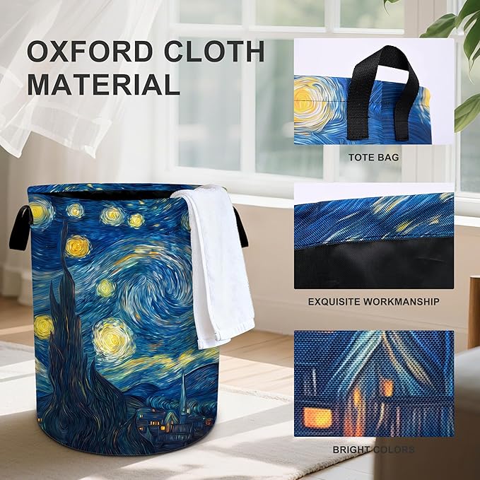Starry Night Sky Laundry Basket Storage Bin Foldable Laundry Hamper Clothes Storage Bucket Organizer 19.6x15.7 Inch For Laundry Room/Bedroom/Bathroom