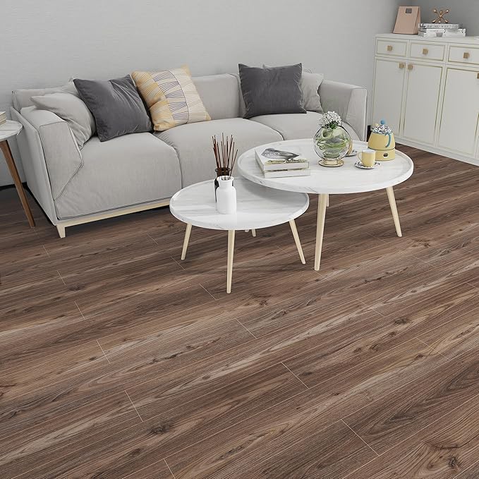 Lareko 18 Sq.Ft,Wood Peel and Stick Floor Tiles,12 Pack Brown Vinyl Flooring (No Adhesive Residue) 36"×6" Waterproof and Non-Slip Laminate Flooring for Renters Bathroom, Living Room(Dark Brown