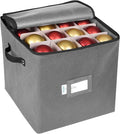 ProPik Christmas Ornament Storage Box, 4 Tier Holds Up to 64 Holiday Ornaments Decoration Balls, Storage Container with Dividers for 3” Bulbs, Made with Durable Oxford Polyester Material (Gray)