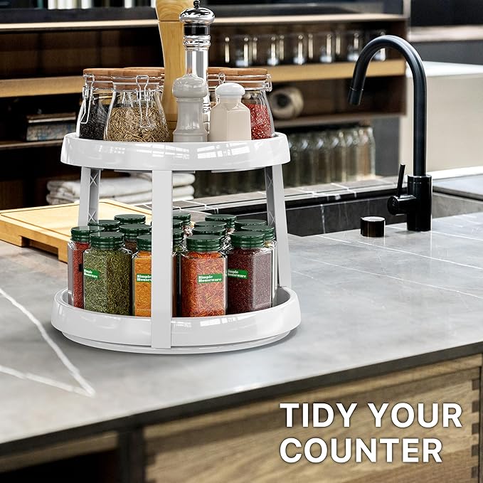 Simple Houseware 2-Tier Lazy Susan Spice Organizer, 10" Diameter, White/Gray