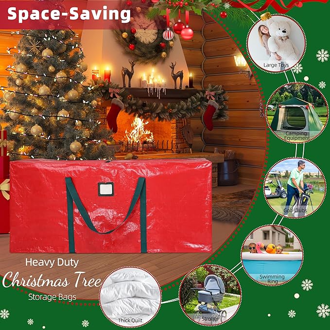 Large Christmas Tree Storage Bags Heavy Duty Tree Bags Holiday Storage Bags Protects From Moisture Or Dust,Alternative To Xmas Tree Storage Box (Red, 9 Ft)
