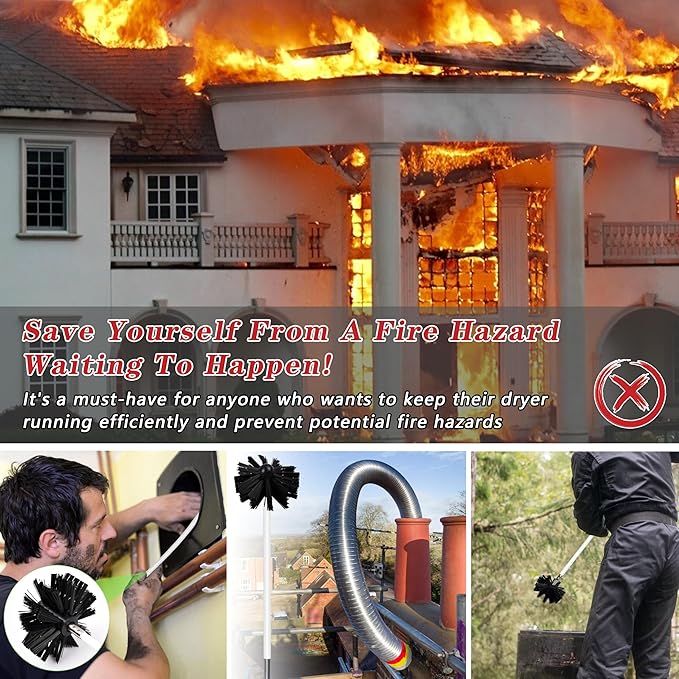 Chimney Sweep Kit Chimney Brush Kit Chimney Cleaning Kit, 20FT Dryer Vent Cleaner Kit Duct Cleaning Tools, Dryer Vent Cleaning Kit Fireplace Chimney Brushes-15pcs Flexible Rods, 2pcs 8in Chimney Brush