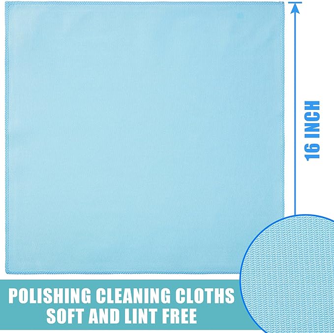 Tatuo 18 Pcs Microfiber Glass Cleaning Cloths (16 x 16) Polishing Cloth - Streak Free - Lint Free - Quickly Clean Windows, Glasses, Windshields, Mirrors, Stainless Steel, Monitor(Blue Gray)