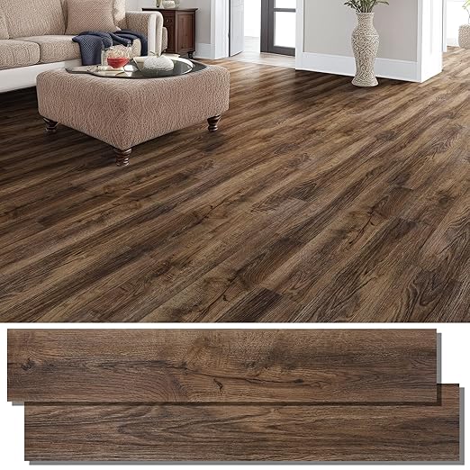 Peel and Stick Floor Tile, INMOZATA 36-Pack 54 Sq.Ft Self Adhesive Vinyl Plank Flooring Wood Grain Look 36x6 Inch Waterproof Tile Sticker for Bedroom, Living Room, Kitchen, RV (Smoked Brown)