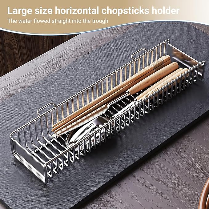 TABABAO 304 Stainless Steel Over Sink Counter Top Perfect Dish Drainer, Extendable Drainage Basket Drying Rack for Fruit, Vegetables, and Dishes - Corrosion-Resistant, Space-Saving
