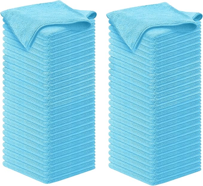 USANOOKS Microfiber Cleaning Cloth - Turq - 100Pcs (12.5x12.5 inch) High Performance - 1200 Washes, Ultra Absorbent Car Towel Traps Grime & Liquid for Streak-Free Mirror Shine - car Washing Cloth