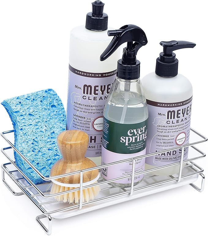Handy Home Concepts Kitchen Sink Caddy Sponge Soap Holder for Countertop Large Kitchen Soap Tray Sink Organizer