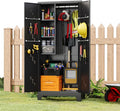 Garage Storage Cabinet 75" H,Tall Storage Shed with Lockable Doors and Stainless Steel Bottom, Black Tools Utility Chests for Office, Garage, Warehouses