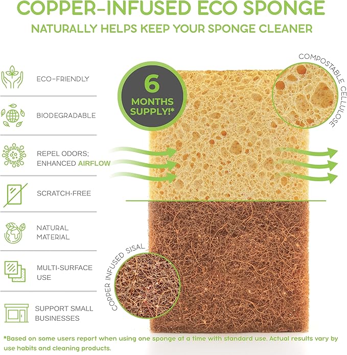 Natural Sponges for Dishes Washing Kitchen Cleaning Plant Based 15Pack Eco Sponges Cellulose Sisal Scrubber Non Scratch Scrub Pads for Dishes pots Bathroom.Less Odor Dish Scrubber House Necessities