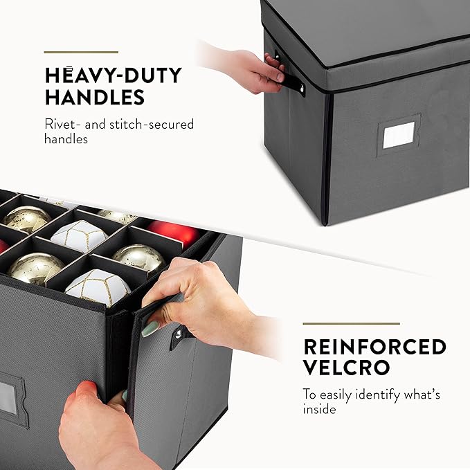 Premium Large Christmas Ornament storage Box, with Side Open, Drawer Style Trays - 3" Compartment, 8 Trays, Keeps 128 Holiday Ornaments & Xmas Accessories, Storage Container Made Of 600D Oxford Fabric