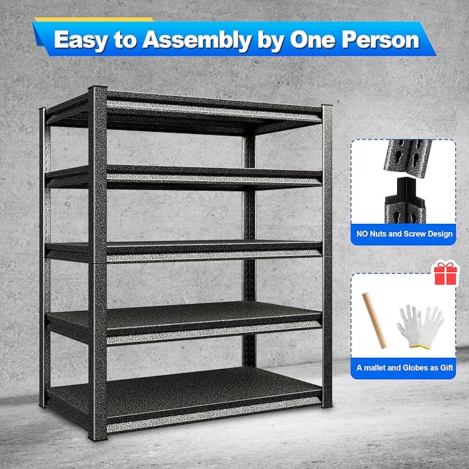 Rufokisa Garage Shelving Heavy Duty，Large Loads Adjustable Garage Storage Shelves, Metal Storage Racks and Shelving Units, Utility Rack Shelves,47.2”W x 24”D x 78”H,Silver