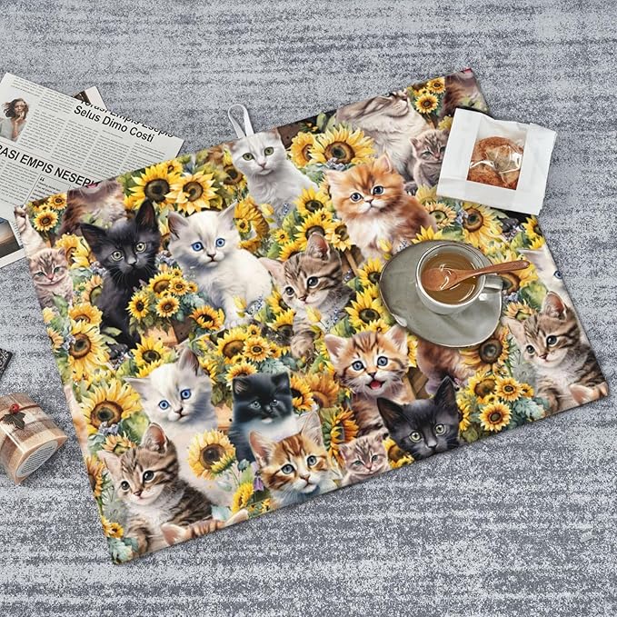 Cute Cat Dish Drying Mat 18 x 24 Inch for Kitchen Counter Cute Kitchen Mat Microfiber Kitchen Countertop Absorbent Reversible Drainer Rack Pad Dish Drying Mat