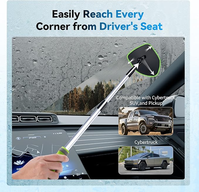 XINDELL Extendable Windshield Cleaner for Car, Long Handle Car Interior Glass Cleaning Tool with Pivot Head – Reusable Microfiber Pads, Streak-Free Auto Detailing Kit for SUV Truck