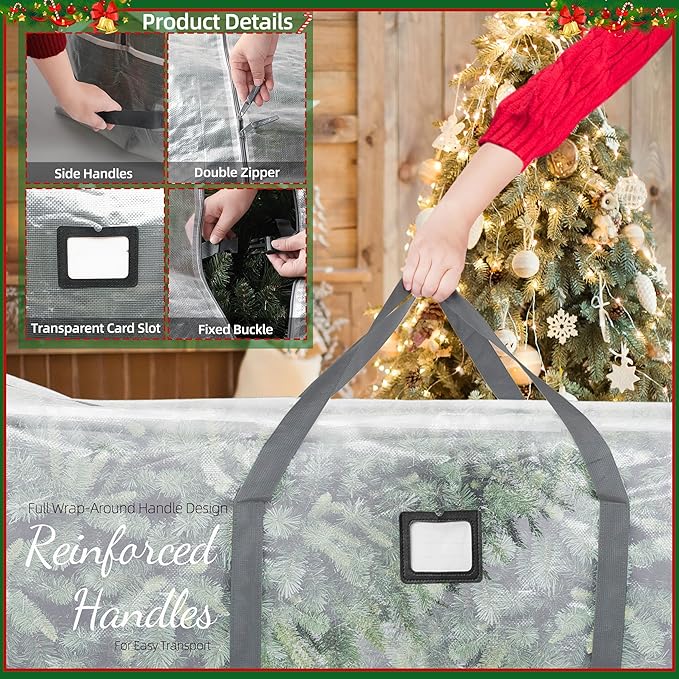 Large Christmas Tree Storage Bags Heavy Duty Tree Bags Holiday Storage Bags Protects From Moisture Or Dust,Alternative To Xmas Tree Storage Box (Transparent, 9 Ft)