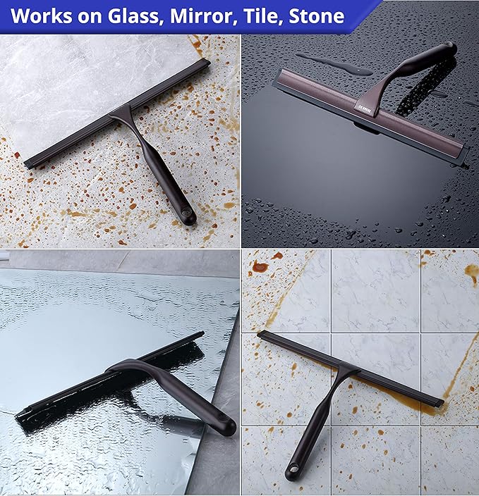 HOME SO 12” Shower Squeegee in Bronze Finish; Effective Rubber Blade Squeegee for Windows, Glass Shower Doors, Car Windshield, Mirrors, Tile Walls, Kitchen Surfaces and More