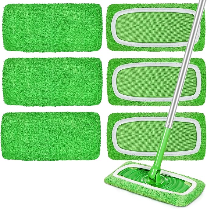 ZEHRAI 6 Pack Reusable Microfiber Mop Pads Compatible with Swiffer Sweeper Mop, Dry Sweeping Cloths & Wet Mopping Cloths, Washable Wet Pads Refill for Hardwood Surface Floor Cleaning