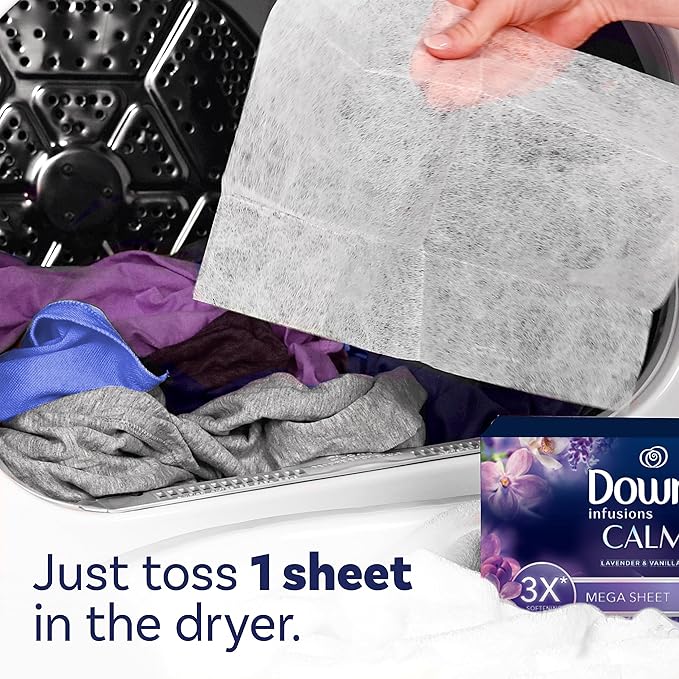 Downy CALM, Mega Dryer Sheets, Laundry Fabric Softener, Lavender and Vanilla Bean, 180 Count