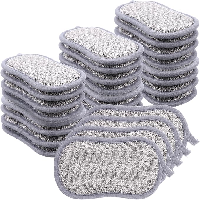 28 Pack Multi Purpose Kitchen Scrub Sponges, Non Scratch Reusable Dual Sided Microfiber Dish Sponge for Cleaning Pots Pans Dishes
