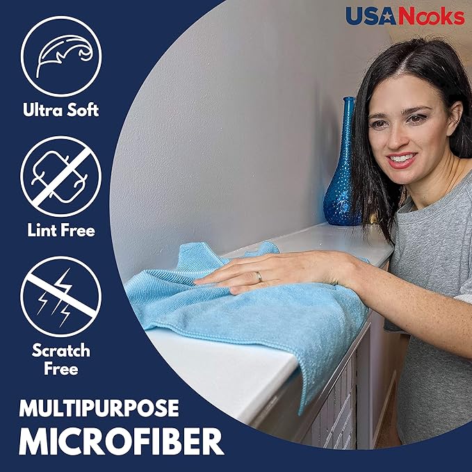 USANOOKS Microfiber Cleaning Cloth - Turq - 12Pcs (12.5x12.5 inch) High Performance - 1200 Washes, Ultra Absorbent Car Towel Traps Grime & Liquid for Streak-Free Mirror Shine - car Washing Cloth
