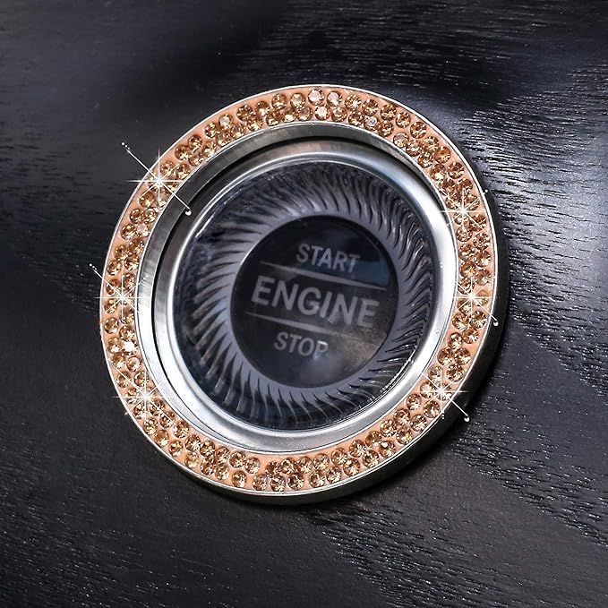 ToBeQueen Push Start Button Bling Ring Emblem Sticker - 2pcs Girly Car Decor, Champagne
