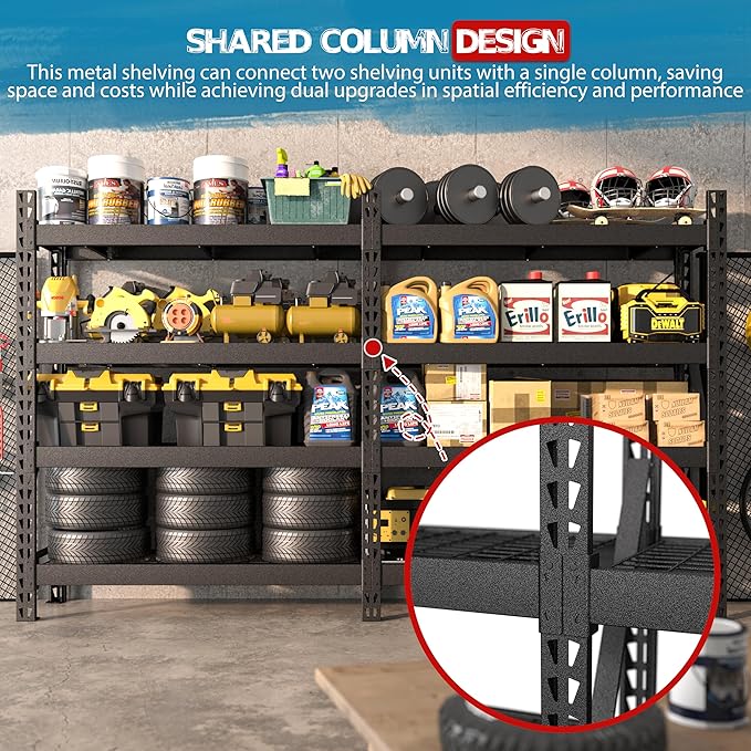 BlueWish 9000LBS Wire Rack Shelving, 18”D x 61”W x 72”H Storage Racks and Shelving with Reinforced Wire Partition, 4 Tiers Heavy Duty Garage Shelves for Warehouse Basement, Black