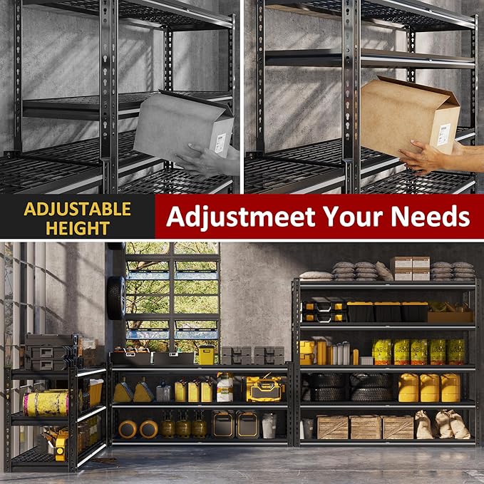 VDEVY 48" W Garage Shelving Heavy Duty,5-Tier Storage Shelves,3030LBS Adjustable Metal Shelving Units for Basement, Kitchen,Commercial,Warehouse,Pantry, 48" W x 72" H x 24" D