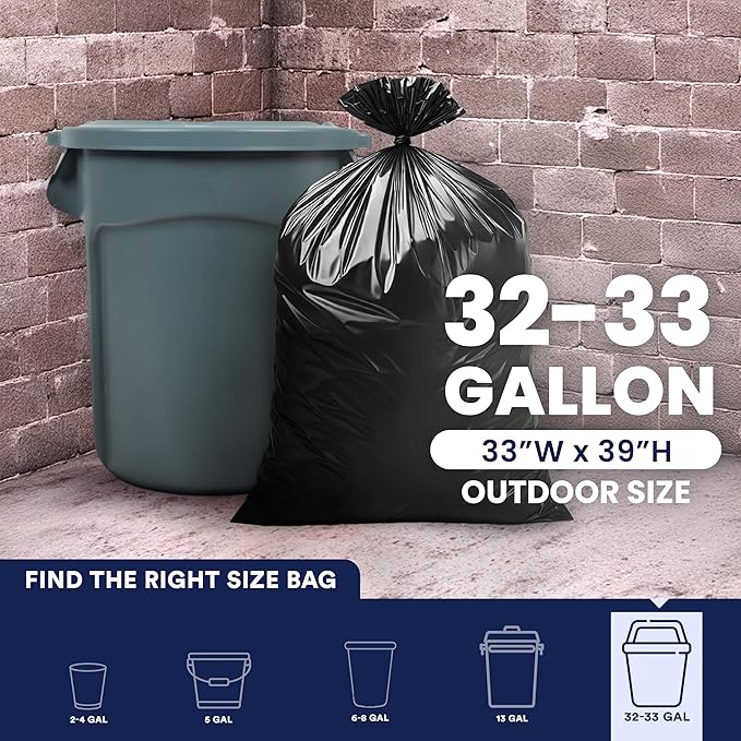 Plasticplace Trash Bags 32-33 Gallon │ 2.3 Mil │ Black Extra Heavy Garbage Bag │ 33” x 39” (100 Count) (W33LDB3)