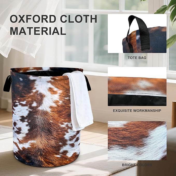 Cow Fur Laundry Basket Storage Bin Foldable Laundry Hamper Clothes Storage Bucket Organizer 19.6x15.7 Inch For Laundry Room/Bedroom/Bathroom