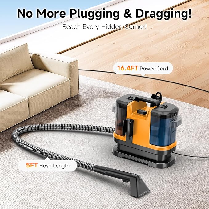 Vaconly Portable Spot Cleaner Machine for Carpet and Upholstery - 18Kpa Carpet Cleaner with Dual BrushHeads, Easy Move, Cleaning Machine for Furniture, Couch, Stairs, Car and Pet Stain,Yellow