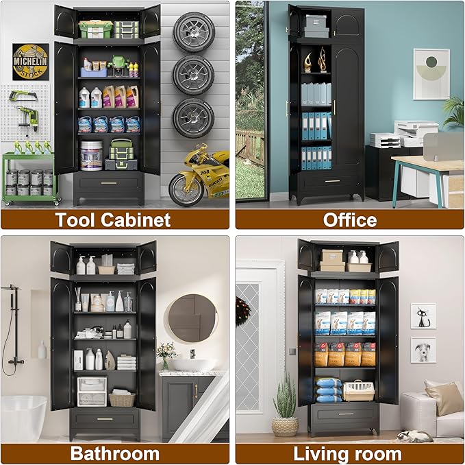 90" Pantry Kitchen Cabinet with Drawer, 75" Pantry Cabinets with 15" Cabinets, Freestanding Kitchen Storage Cabinet for Dining Room, Living Room, Alacena para Cocina, Assembly Required, Black