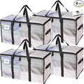 RUGGED RHINO 4 Pack Heavy Duty Extra Large Moving Bags, Durable Bag with Strong Handles and Zipper, Moving Boxes Alternative for College Packing, Holiday Décor, Space Saving Storage with Label, Clear