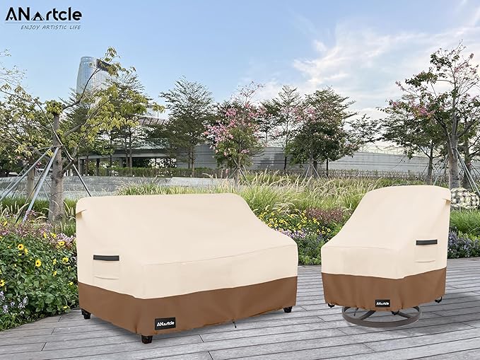 3-Seater Patio Sofa Cover,85W x 37D x 35H Inches Outdoor Couch Cover,100% Waterproof Heavy Duty Patio Sofa Covers,Patio Furniture Covers,Beige&Brown