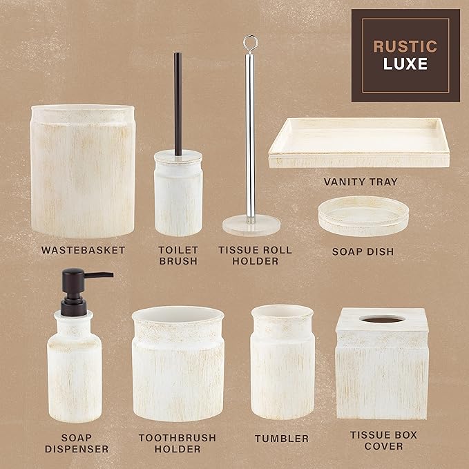 Rustic Luxe Toilet Brush and Holder Set - Beige Toilet Bowl Cleaner Brush with Strong Metal Handle and Long Bristles for Thorough Cleaning - Toilet Bowl Brush and Holder for Rustic Farmhouse Decor