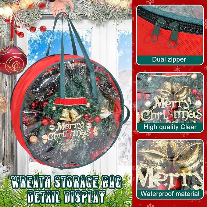 Shappy 8 Pcs Christmas Wreath Storage Bag Clear Wreath Box Wreath Storage Containers with Clear Window and Handle Christmas Garland Storage Containers for Xmas Holiday Seasonal Storage (24 Inch)