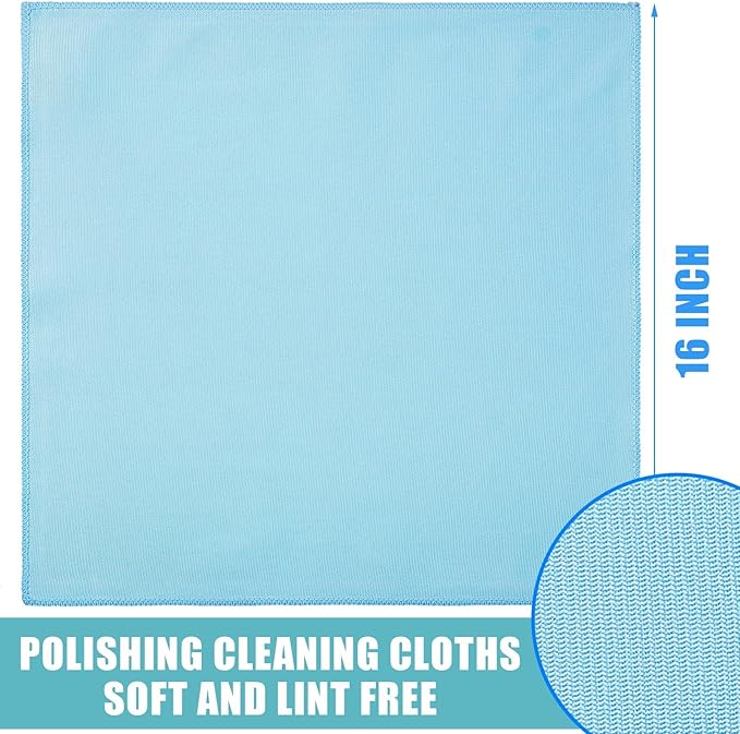 Tatuo 18 Pcs Microfiber Glass Cleaning Cloths (16 x 16) Polishing Cloth - Streak Free - Lint Free - Quickly Clean Windows, Glasses, Windshields, Mirrors, Stainless Steel, Monitor(Blue)