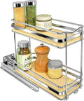 LYNK PROFESSIONAL® Élite™ Pull Out Spice Rack Organizer for Inside Kitchen Cabinets - 4-3/8 inch Wide - Slide Out Drawer – Wood/Chrome Sliding Spice Cabinet Organization Shelf Racks - 2 Tier